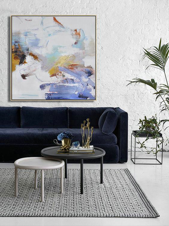 Hand Painted Extra Large Abstract Painting,Oversized Abstract Oil Painting,Large Contemporary Art Canvas Painting,White,Blue,Gray,Yellow.etc